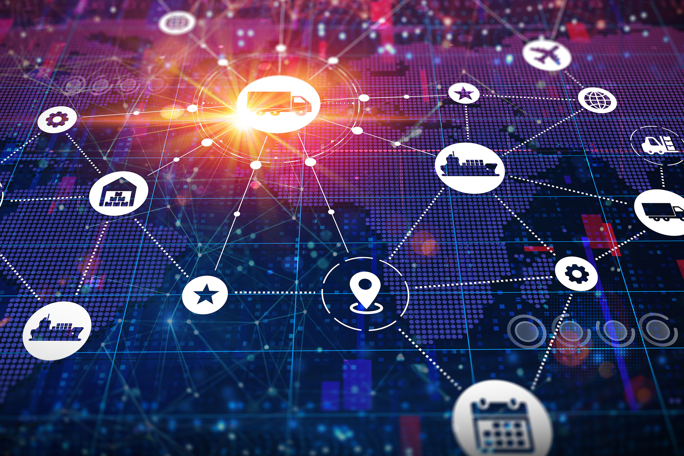 cirQum-beratung-multisitestudies Verschiedene Icons sind durch Linien verbunden. Im Hintergrund sieht man eine abstrakte Weltkarte.